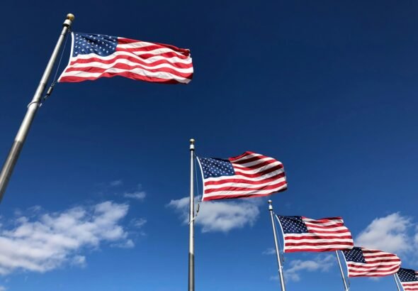 U.S. American flags under clear sky
