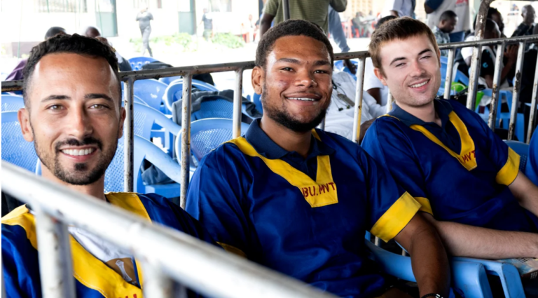 Benjamin Reuben Zalman-Polun, left, Marcel Malanga and Tyler Thompson, all American citizens, attend a court verdict in Congo, Kinshasa, Friday, Sept. 13, 2024, on charges of taking part in a coup attempt in May 2024.- Samy Ntumba Shambuyi / AP