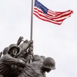 Famous US Marine Corps War Memorial in Arlington showcasing heroism. crime and justice