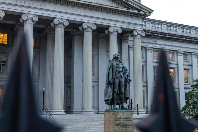 U.S. and U.K. Launch Massive Crackdown on Southeast Asian Cybercrime Networks 1 Statue of Albert Gallatin in front of the US Treasury Department building in Washington, DC.